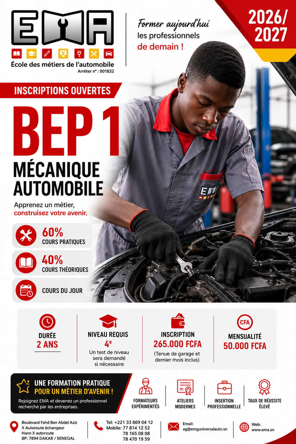 Affiche inscriptions ouvertes BEP 1 Mécanique automobile 2026-2027